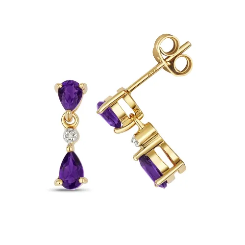 Diamond & Amethyst Drop Earrings